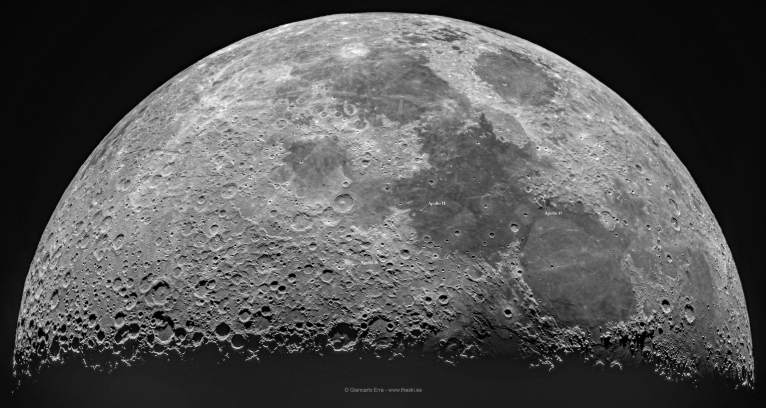 half moon with apollo landing sites