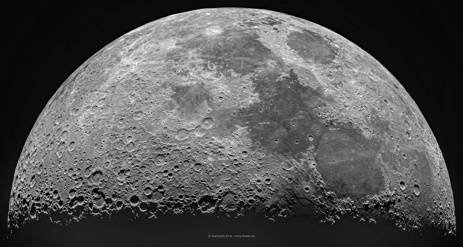 half moon with apollo landing sites